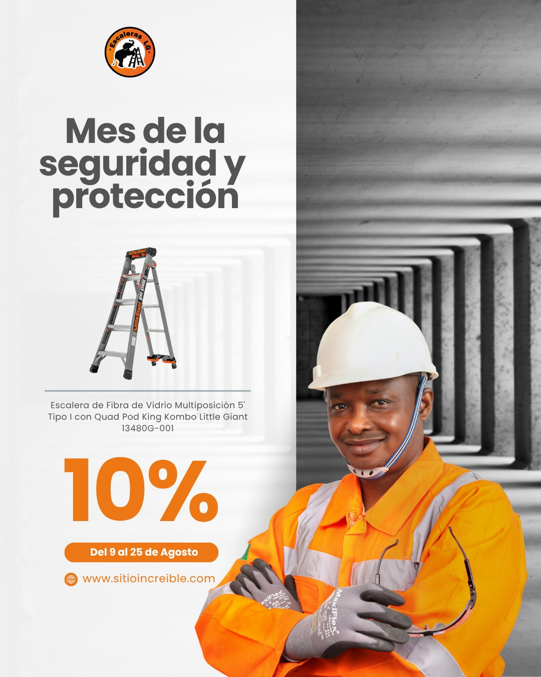 Escalera de Fibra de Vidrio Multiposición 5' Tipo I con Quad Pod King Kombo Little Giant 13480G-001
