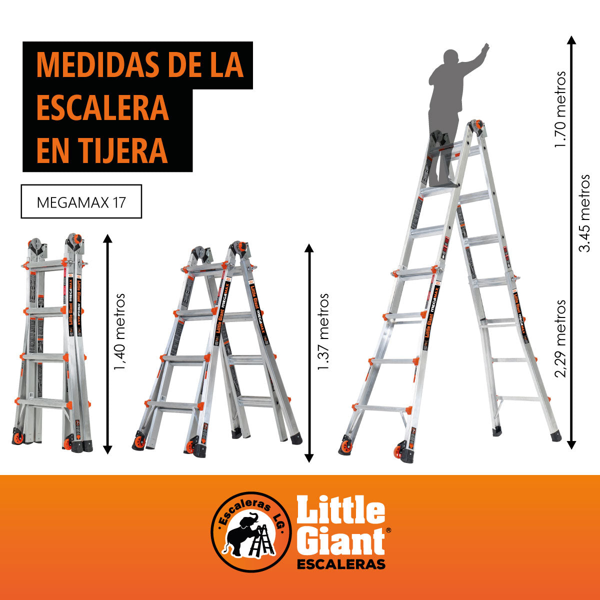 Escalera de Aluminio Multiposición 17' Tipo IA Megamax Little Giant 14417-001R