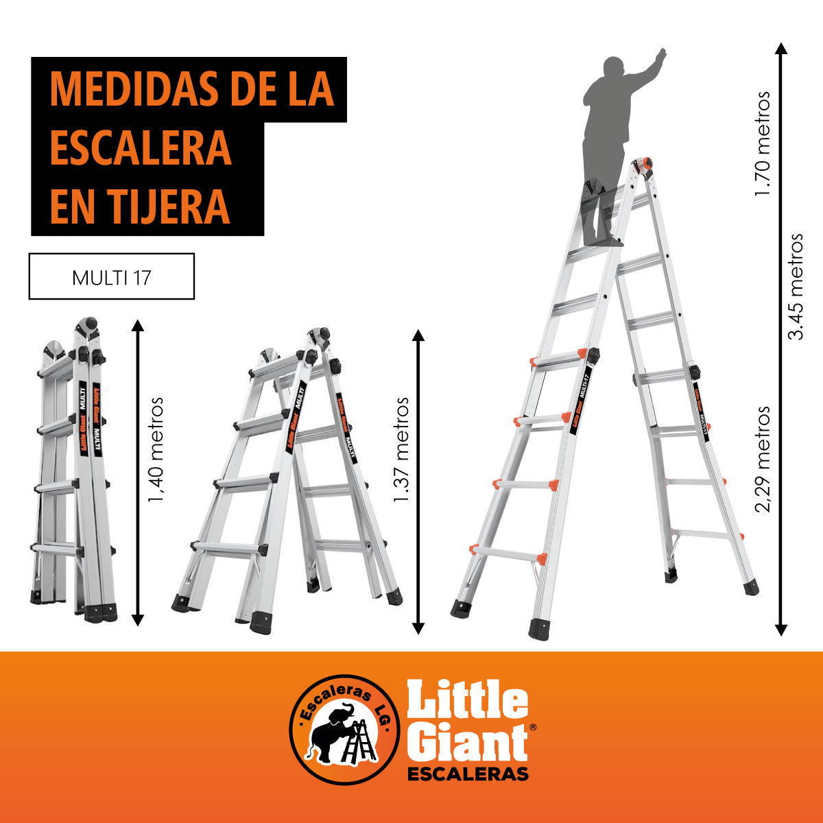 Escalera de Aluminio Multiposición 17’ (5.18 m) Tipo IA Multi Little Giant 16517-002