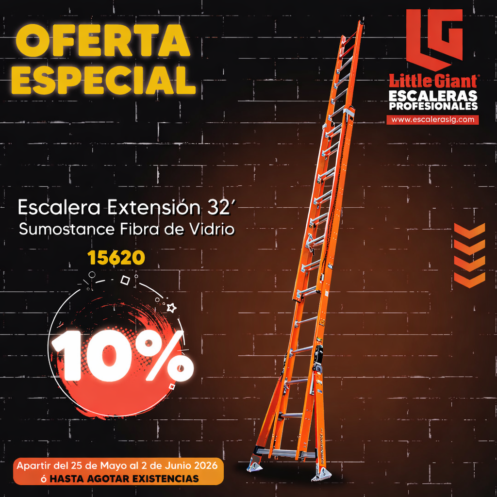 Escalera de Extensión 32' (9.75 m) Sumostance ANSI Type IA Fibra de Vidrio Little Giant 15620