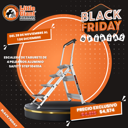 Escalera de Taburete de 4 peldaños Tipo IA Aluminio Safety Step 10410A