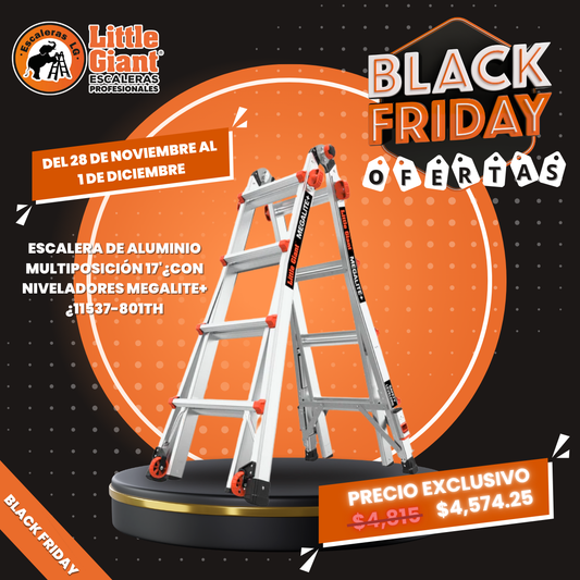 Escalera de Aluminio Multiposición 17' (5.18 m) Tipo IA con Niveladores Megalite+ Little Giant 11537-801TH (Demo)