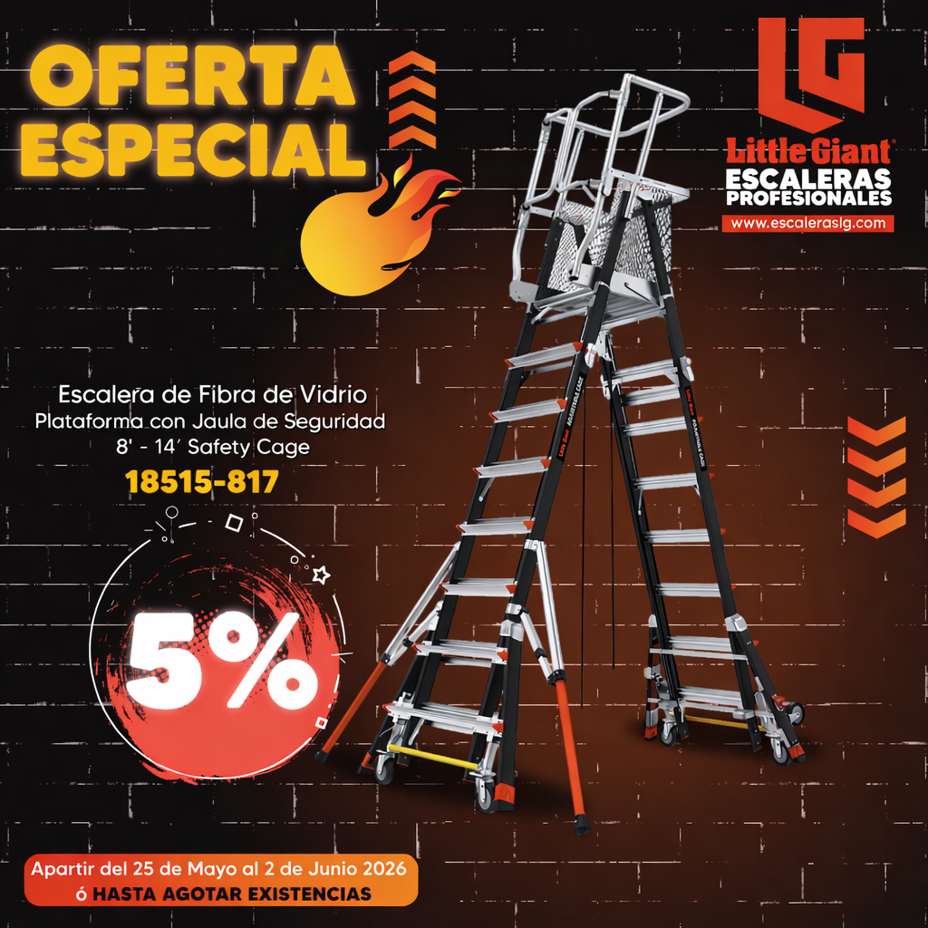 Escalera de Fibra de Vidrio Multiposición 5' Tipo I con Quad Pod King Kombo Little Giant 13480G-001