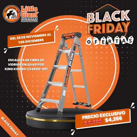 Escalera de Fibra de Vidrio Multiposición 5' Tipo I con Quad Pod King Kombo Little Giant 13480G-001