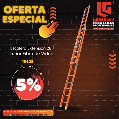Escalera de Extensión 28' (8.53 m) Lunar ANSI Type IAA - 375 lb Fibra de Vidrio Little Giant 15628