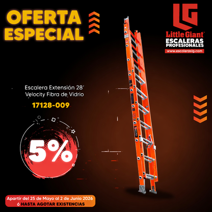 Escalera de Extensión 28' (8.53 m) Velocity ANSI Type IA Fibra de Vidrio Little Giant 17128-009