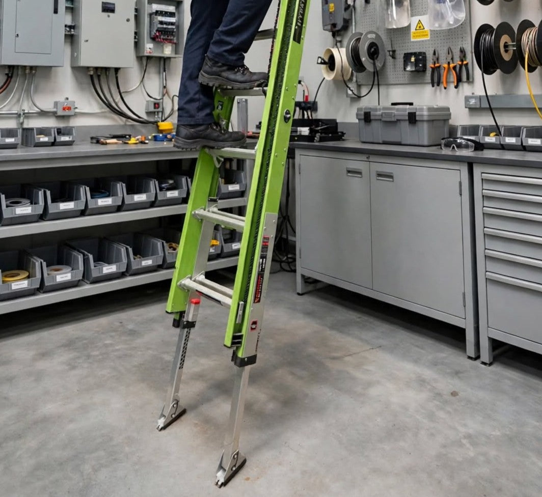 Escalera de Extension 28' (8.53 m) Hyperlite ANSI Tipo IA  Fibra de Vidrio Little Giant 17928-246/17528-264 Con Niveladores y Reposa Poste