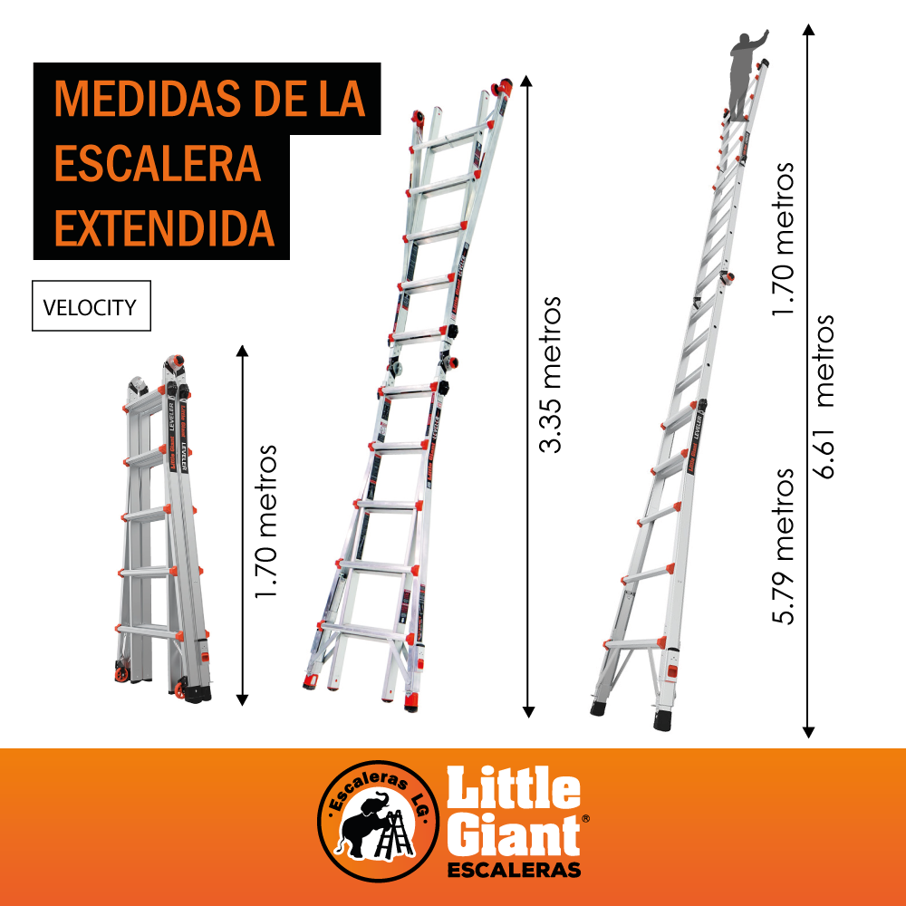 Escalera de Aluminio Multiposición 22' (6.7 m) Tipo IA Velocity Little Giant 15422-001 (Demo)