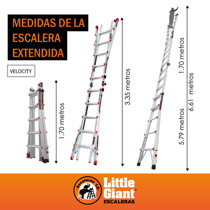 Escalera de Aluminio Multiposición 22' (6.7 m) Tipo IA Velocity Little Giant 15422-001 (Demo)