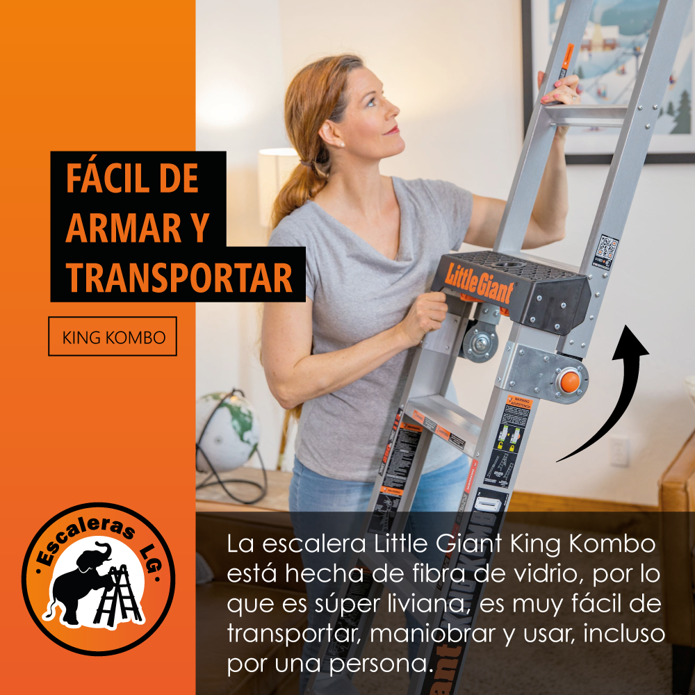 Escalera de Fibra de Vidrio Multiposición 5' Tipo I con Quad Pod King Kombo Little Giant 13480G-001