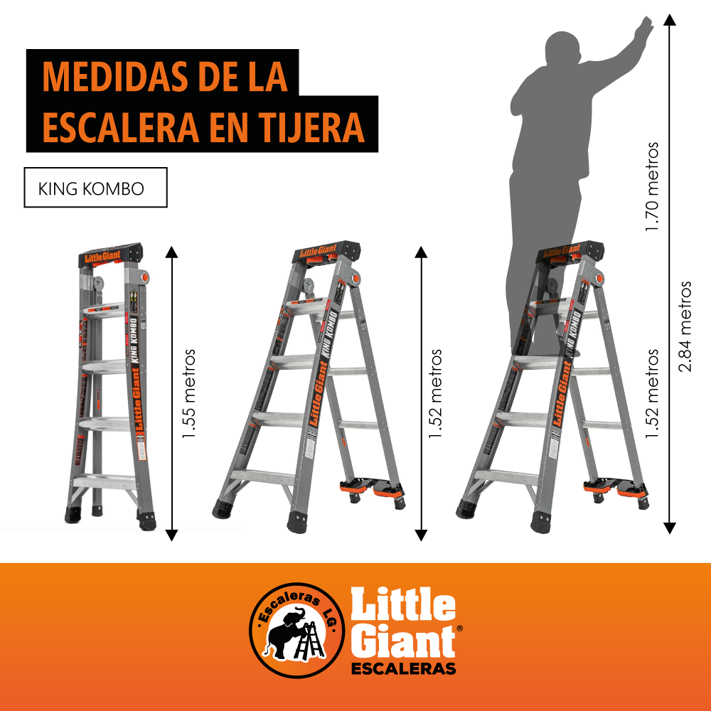 Escalera de Fibra de Vidrio Multiposición 5' Tipo I con Quad Pod King Kombo Little Giant 13480G-001