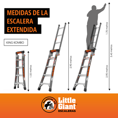 Escalera de Fibra de Vidrio Multiposición 5' Tipo I con Quad Pod King Kombo Little Giant 13480G-001