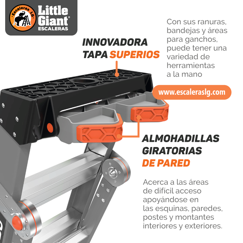 Escalera de Fibra de Vidrio Multiposición 5' Tipo I con Quad Pod King Kombo Little Giant 13480G-001